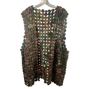 Vintage 80s Thailand Silk Yo-Yo Vest Handmade Multicolor One Size Boho